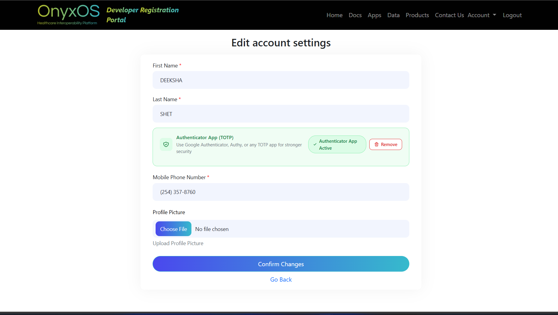 Active card with Remove button
