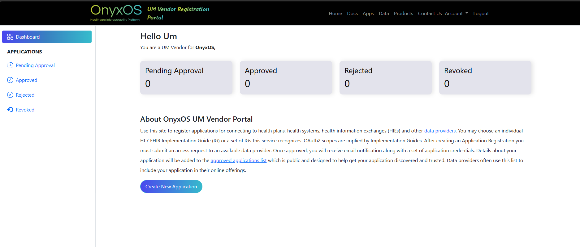 Dashboard - Create Application