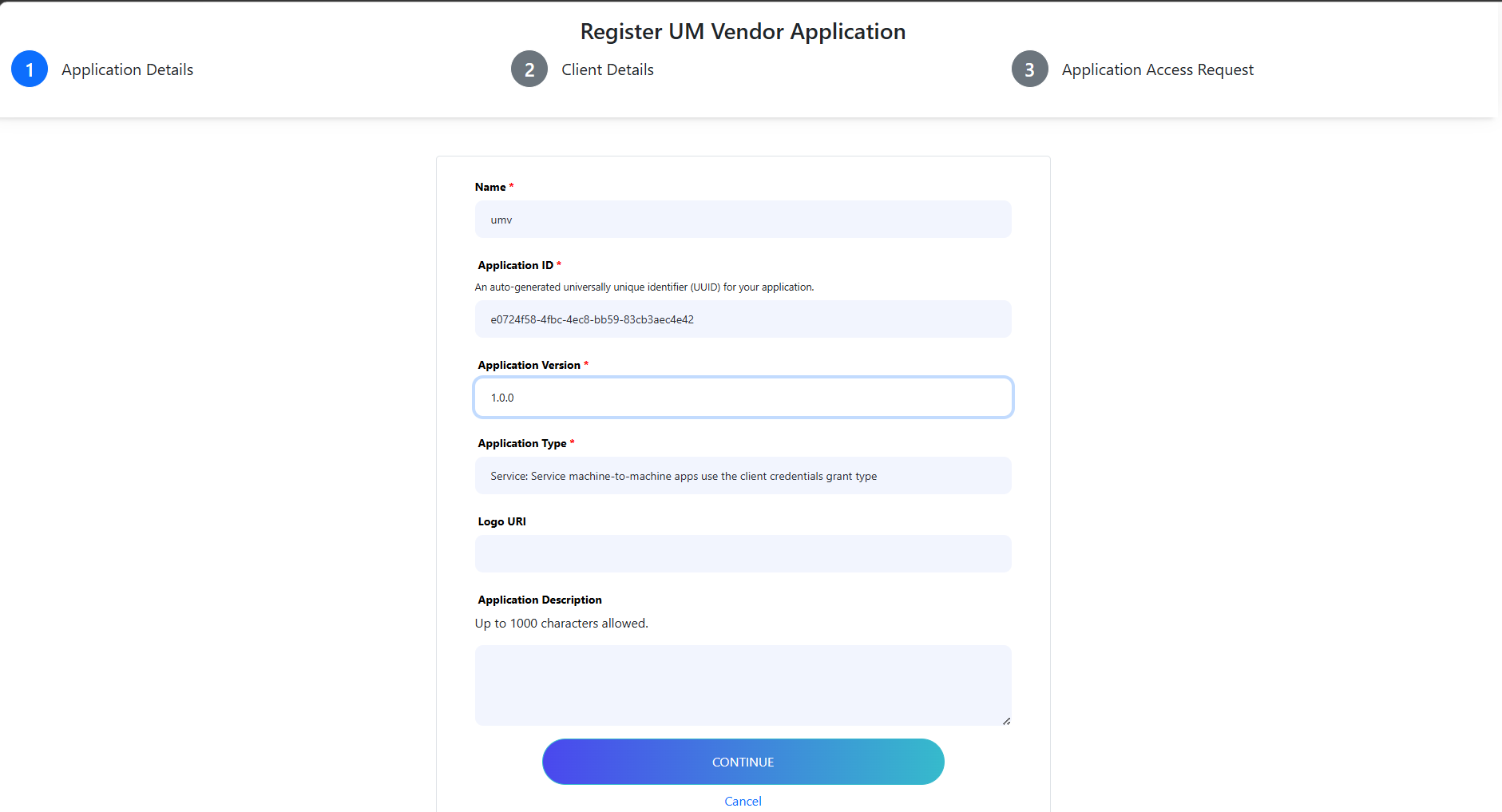 Fill in application details