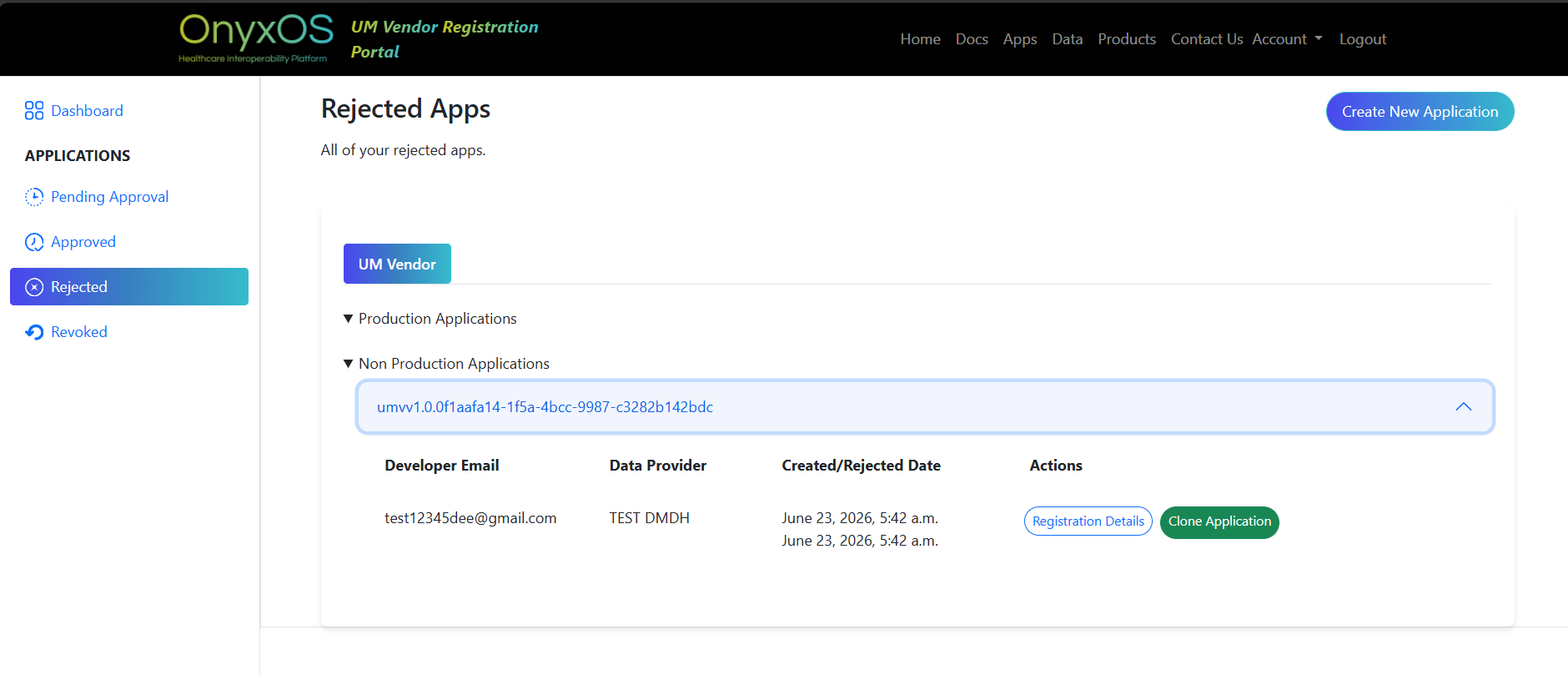 Application rejected or revoked