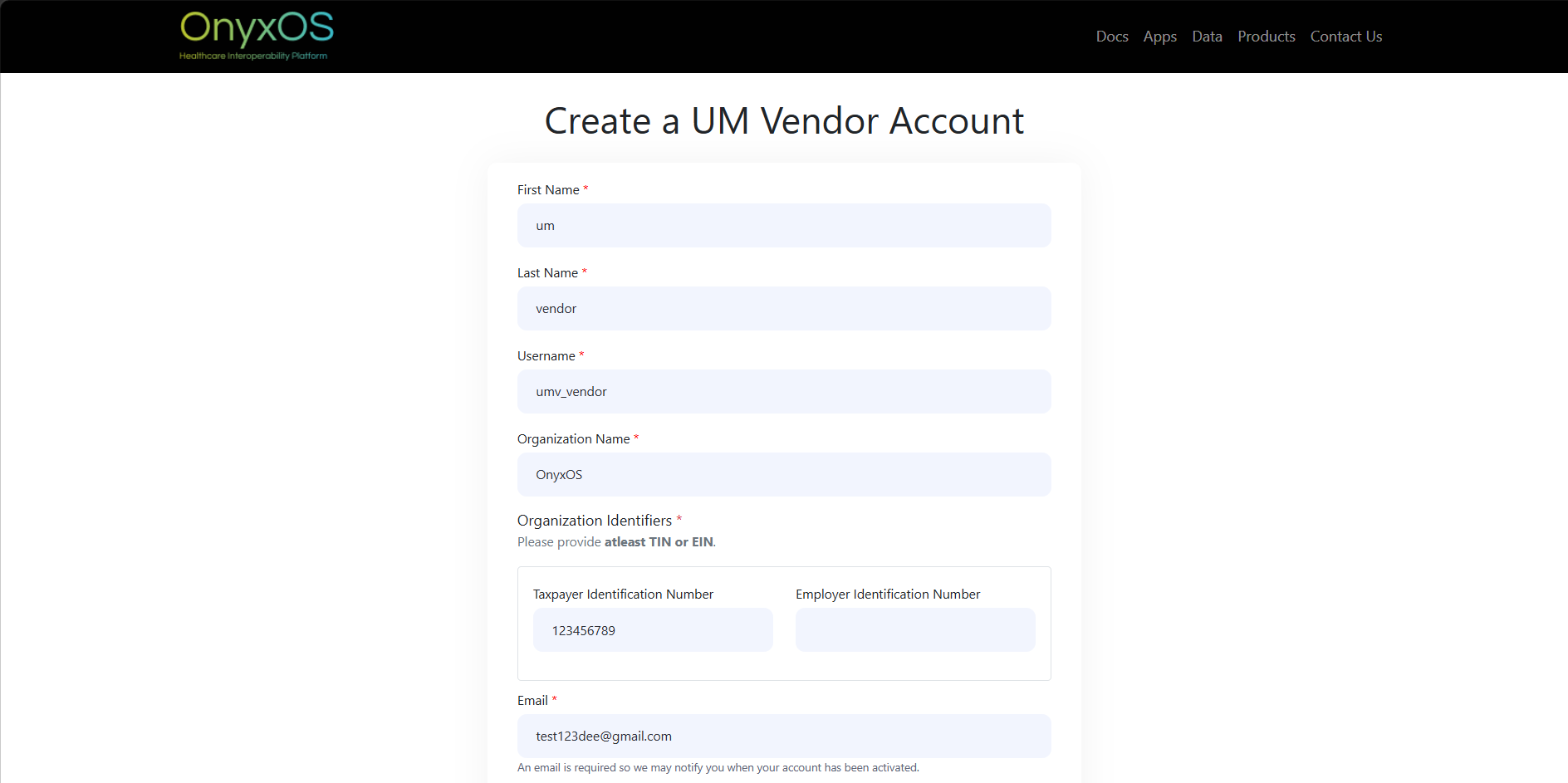 Fill in account details