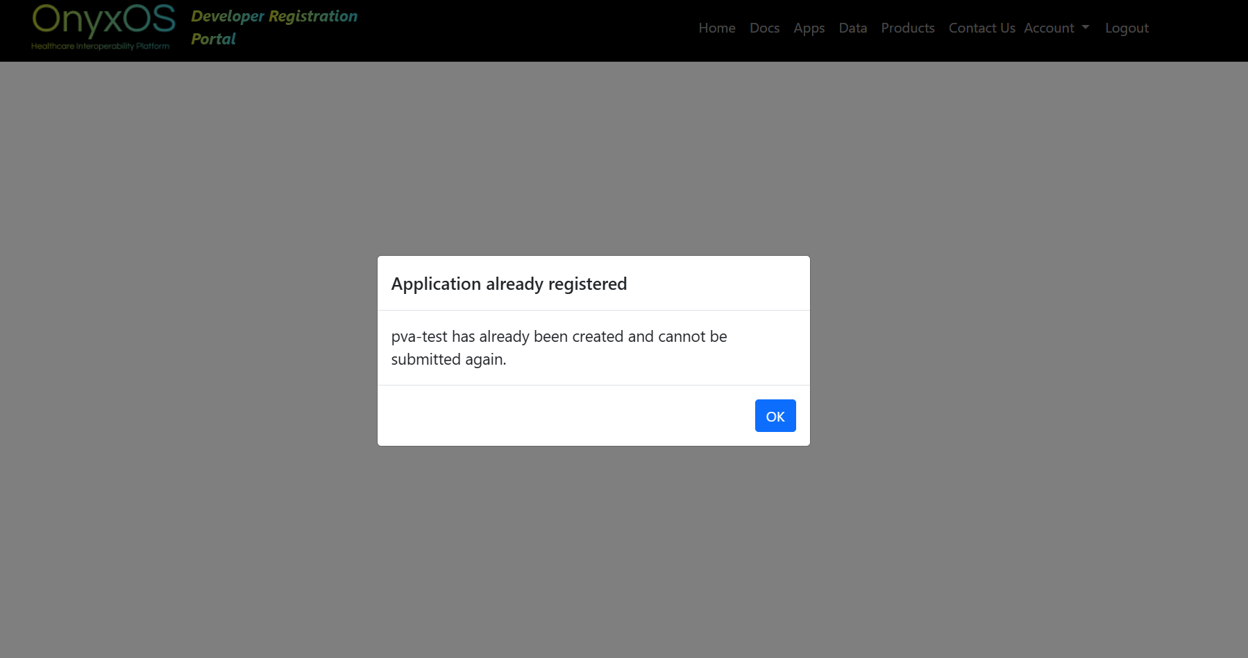Application already registered page