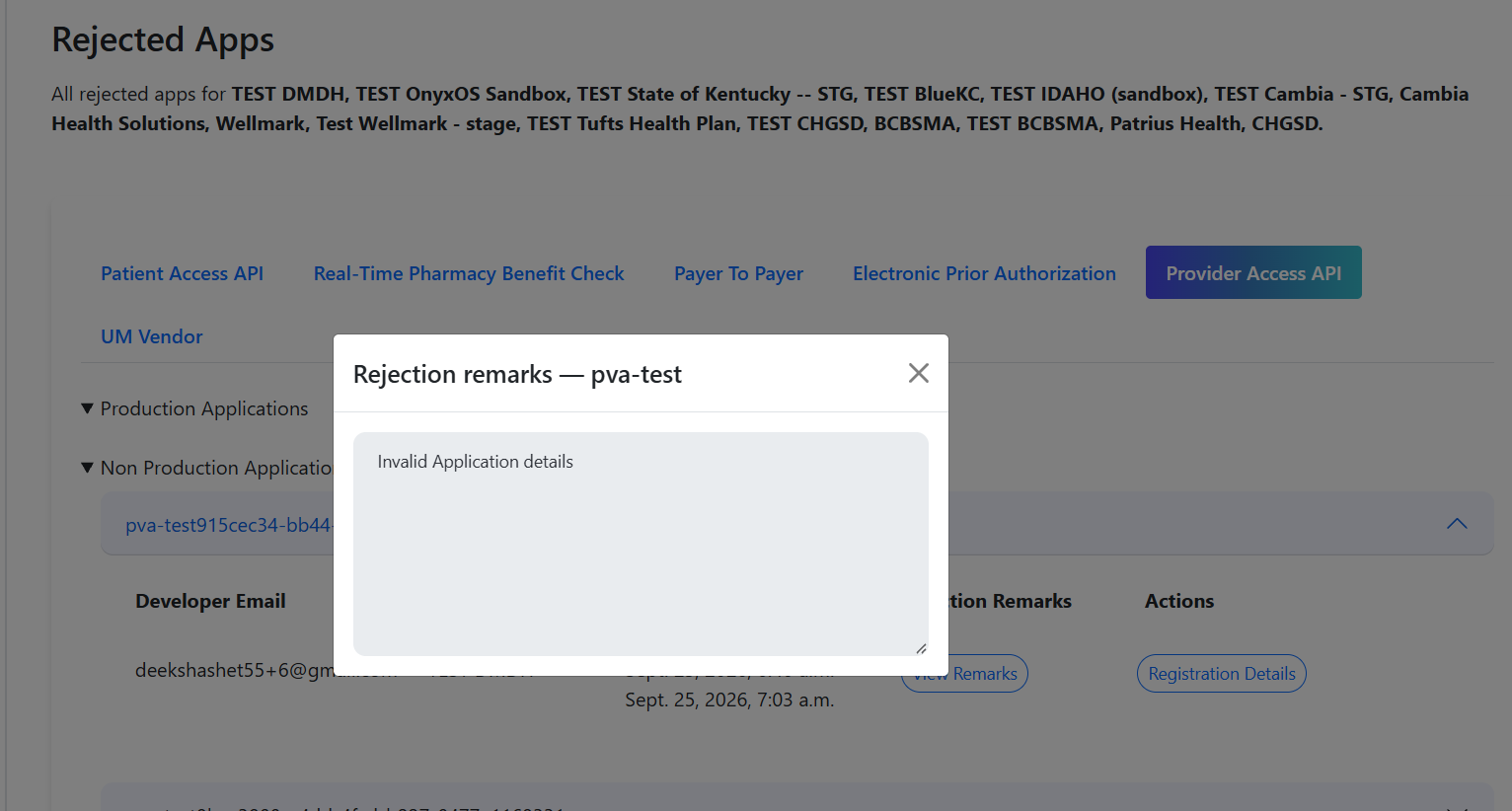 View rejection remarks in the Rejected tab